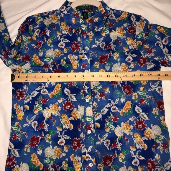 Ralph Lauren LRL Blue Floral Cotton Button Front Size PS Multi Color Shirt Top - Picture 4 of 6